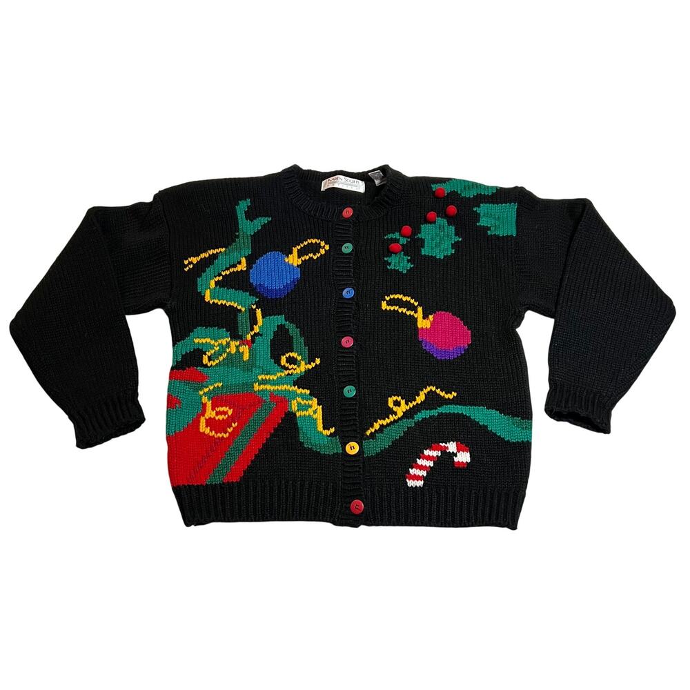 Karen Scott Holiday Button Up Cardigan Sweater Size Petite Large Christmas Party